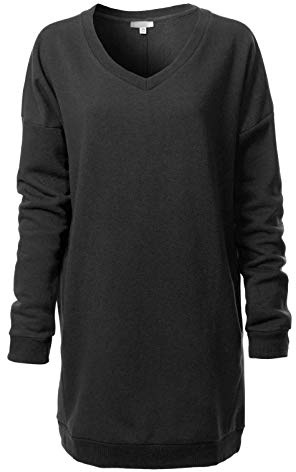 Design by Olivia Women's Casual Oversized Loose Fit V-Neck Fleece Pullover Sweatshirts Tunic Fall Outfits S~3X Black 3XL