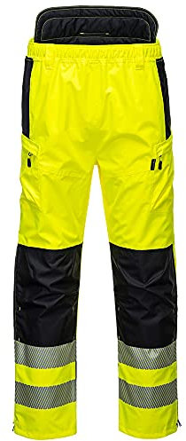 Portwest PW342 PW3 Men's Hi-Vis Extreme Waterproof Rain Trousers with Pockets - Reflective High Viz Outdoor Safety Workwear, Yellow/Black, XXL