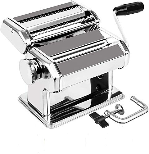 Delgeo Pasta Maker Machine 3 in 1 Stainless Steel Pasta Machine (9 Thickness Settings),for Fettuccine/Spaghetti/Lasagne/Dough,Silver 150