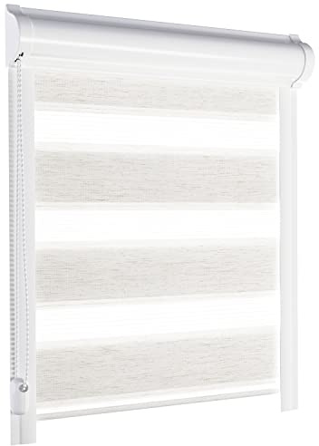 schattenfreu.de Doppelrollo mit Kassette nach Maß | Zum Ankleben ohne Bohren | Optional zum Anschrauben | Lichtdurchlässig | Für Fenster und Türen | Weiß Naturoptik
