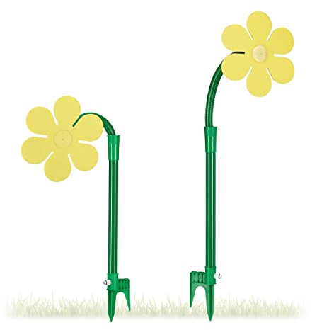 Relaxdays Wasserblume, 2er Set, Wasserspiel für Kinder, verrückte Blume für Garten, Erdspieß, Klickstecker, gelb-grün