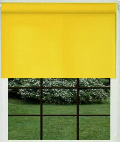 Modern & Stylish 100% Blackout Easy Fit Yellow 160cm Drop Trimmable Plain Window Roller Blinds Shades Roll-Up Sun Shade Covers (60cm x 160cm)