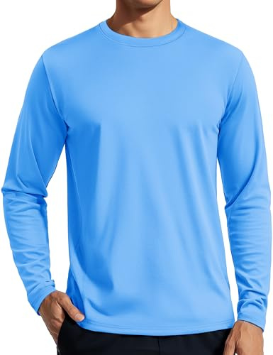 TACVASEN Men's Long Sleeve Running Shirts Workout Tops Quick Dry SPF Rash Guard Lightweight Hiking Breathable T Shirt Waterfall Blue 2XL