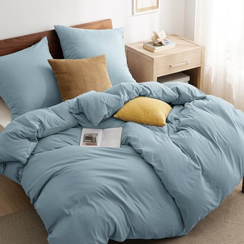 BEDSURE Bettwäsche 135x200 4teilig Mineralblau - 2 Bettbezüge 135x200 cm + 2 Kissenbezüge 80X80 cm, ÖKO-TEX Bettwäsche-Sets Blau Polyester Mikrofaser mit Reißverschluss