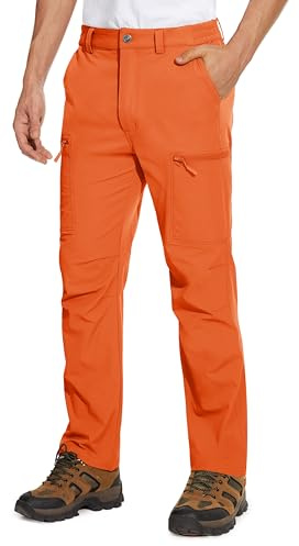 MAGCOMSEN Mens Hiking Pants Lightweight Quick Dry Travel Pants Waterproof Ripstop Stretch for Work Outdoor Casual Orange