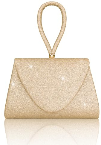 Larcenciel Sac à Main Femme Pailleté Doré avec Chaîne, Sac Soirée Tendance, Chic Sacs Portés Main, Pochette Bandouliere Sacoche Cabas pour Soirée, Ceremonie, Mariage, Fete, Cocktail, 20x13.6x4cm