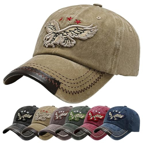 Baynetin Gorras de Béisbol Algodón Verano Unisex Gorra Hombre el Sol Moda Bordado Águila Gorra Ajustable Sombrero Verano Gorra Beisbol (Caqui)
