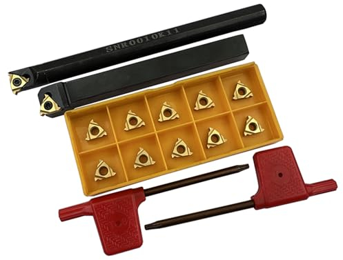 ASZLBYM 14 Stück SER 1010H11 Außengewinde-Drehwerkzeughalter + SNR 0010K11 CNC-Drehmaschine, Innengewinde-Drehwerkzeughalter mit 11ER AG60 11IR AG60 CNC-indexable Einfädeln Hartmetall Klinge.