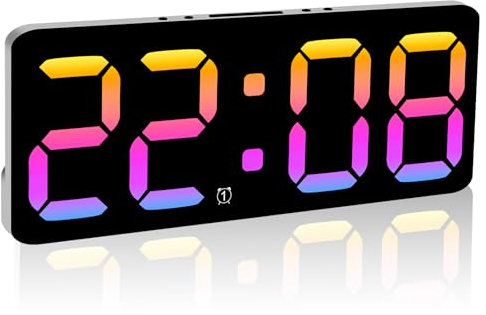 Mamamax Réveil Numérique-Horloge Murale Numérique à LED,Alarme à 5 Niveaux Luminosité,Réveil Numérique à Intensité Variable,USB/Batterie avec Heure Date Jour Semaine Modes 12/24H et Heure d'été