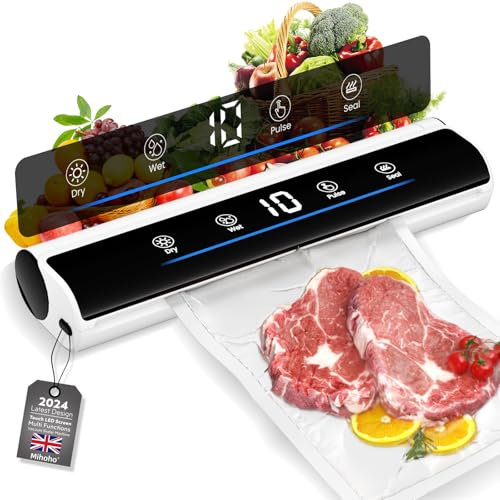 Vacuum Sealer Machine, Fast Food Sealer with LED Display & Voice Remind, Automatic Air Sealer with 20Pcs Vacuum Seal Bags, Mult-Functions Sealer with Dry/Wet Seal Mode (white)