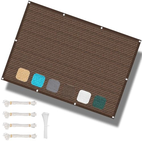 Toldo parasol de 2,2 x 8 m, transpirable, bloquea los rayos UV, 98 % en ángulo recto, vela de jardín con ojales y cuerda gratuita, ideal para patio, piscina y plantas, color marrón