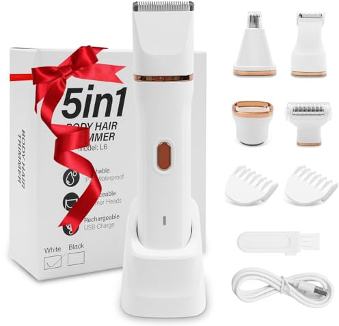 Rasierer Damen,5-in-1 Damenrasierer Elektrisch für Körper,Scham und Nase, Intimrasierer für Frauen IPX7 was serdicht, Nass- und Trockengebrauch, Trimmer Damen Epilierer mit USB-Aufladung