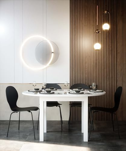Newfurn Esstisch rund ausziehbar 100–140 cm – moderner Funktionstisch in Weiß, Stabiler Stand, skandinavisches Design, flexibel für Esszimmer oder Küche