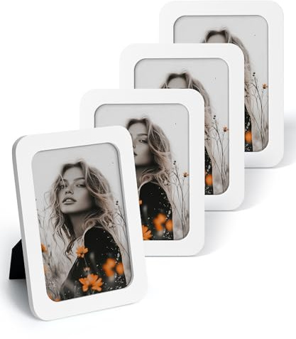 SUMGAR 5x7 White Picture Frame Wood Photo Frame Modern 5 x 7 Picture Frames Round Corner Wall Hanging Gallery Artwork Painting Tabletop Living Room Decor Gifts for Wedding Birthday Set of 4