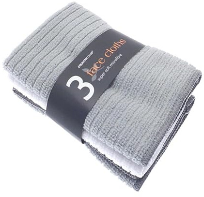 3 Pack Face Towels Cloths Flannels Wash Rags Super Soft Micro Fibre Absorbent Grey & White
