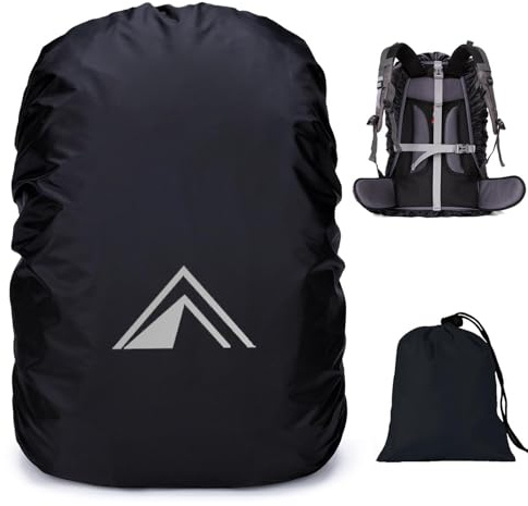 PINEPAN Housse de pluie imperméable pour sac à dos avec système de fermeture double réglable amélioré et un sac de transport pour la randonnée, le cyclisme. Robuste et léger, noir, 60 l
