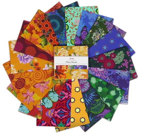 Soimoi 40 st 5 x 5 DIY bomullstyg fyrkanter, 5 lager tårttyg, Tyg rutor Buntar Patchwork, Färdigskurna Quilt Charm Pack, DIY Sy Quarters Bunt, Quiltning Tyg Buntar - Flora Mosaic