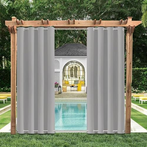 HUAXIQUE Tenda da esterno per giardino tende da esterni con doppia anelli Anti-UV Protezione Solare Completa Tende per Balcone Terrazzo e Pergola Grigio 90Lx265Acm(1 Pannelli)