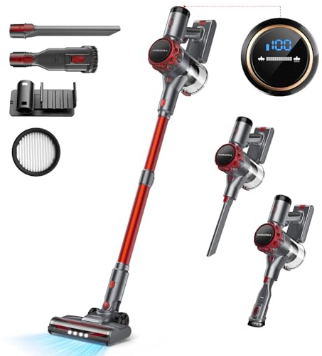 40000Pa Akku Staubsauger, 55Min Laufzeit, Staubsauger Kabellos mit Touchscreen und Anti-Tangle-Bürste, akkustaubsauger & handstaubsauger kabellos, Stielstaubsauger für Hartböden, Teppich, Tierhaare