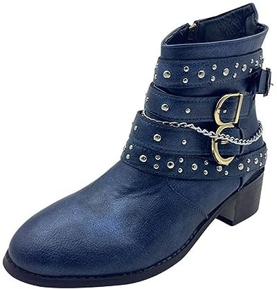 Cowboystövlar dam blockklack, dam västerländska stövlar korta vinterstövlar cowboy ankelstövlar med nitar gotiska stövlar läderstövlar höst fritid Chelsea stövlar slip-kängor vintage ankelstövlar