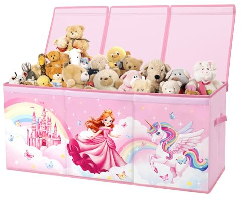 alldomess Cesto Portagiochi Bambini, con Coperchio e Maniglie, Grandi Contenitore Giochi Bambini Ragazzi e Ragazze, Scatola Pieghevole, Camera da letto, Sala da giochi,Principessa Unicorno