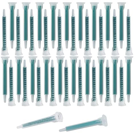 Qusedwey Boquilla de Mezcla de Epoxi de 40 Piezas Punta de Cartucho de Boquilla de Mezcla ElectrostáTica 50 Ml / 1,7 Oz (RelacióN 1: 1/1: 2) 16 Elementos