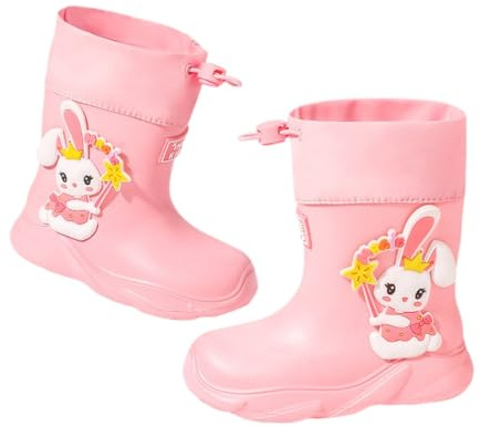 Hixingo Botas de Agua Bebe Niña Niño Talla 15-20 EU, Impermeables y Antideslizante Botas de Agua,Animados de Animales Botines Infantiles con Suela Antideslizante (Conejito rosa,17)