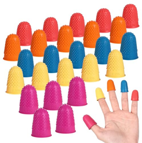 25 Pcs Rubber Thimbles for Finger Tips Protection, 5 Different Colors Finger Protector Covers, Reusable Finger-Protector Finger-Pads Grip for Paperwork
