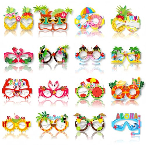 Lekabee 16 Gafas hawaianas, accesorios tropicales para piscina, fotomatón para carnaval, fiesta en la playa, cumpleaños