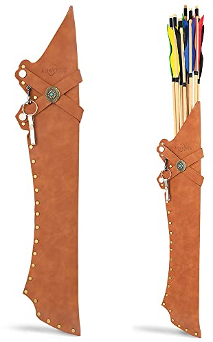 Archery Hip Quiver Waist Hanged Arrow Quiver Adjustable LH/RH Arrows Holder Bag Side Quiver for Recurve Bow Traditional Longbow Hunting Shooting (Brown)