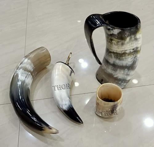 Medieval Viking Drinking Horn Mug - Bottle Opener - Whiskey Cup - Drinking Horn For Food Safe - Wine - Mead - Cold Drink - Water - and Beer Tankard Rustic Vintage Home Decor Gifts
