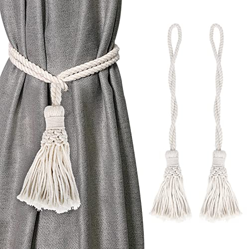 Simpeak 2-Stück Vorhang Raffhalter, Boho Gardinenhalter Baumwoll Raffhalter Vorhang Halter Clips, Vorhanghalter für Schlafzimmer Büro Gardinen Deko