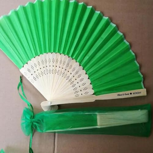 20 Piezas Abanico Personalizado con Nombre, Abanicos Plegables De Mano Abanicos, Abanico Boda Personalizado, Piezas Abanico, Mano Blanco Abanico, Boda Invitado(Green with Bag)