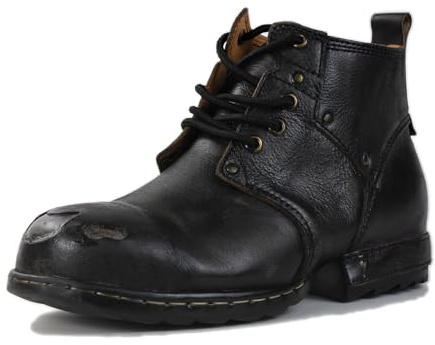 OSSTONE Scratch Black Metal Toe Design för extra stöttålighet, motorcykelstövlar för män, fotled, promenad, mode, snörning, läder, Chukka, stövlar OS-6015-3-A-R, Vintage svart, 46 EU