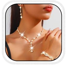 Reaky Bridal Jewelry Set Rhinestone Necklace Silver Crystal Jewelry Sets 3 Pcs Bride Wedding Accessories for Women