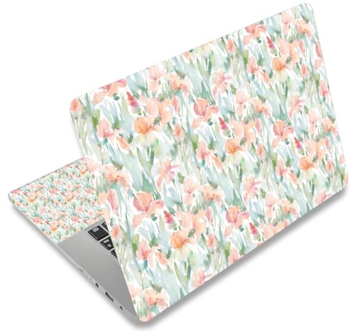 Mibbxea 15–15,6 tums vinyl laptop skin klistermärke, återanvändbara laptop-klistermärken för 13 13,3 14 15,4 tums netbooks, dekorativa, reptåliga, vattentäta, dammtäta (078 akvarellblommor)