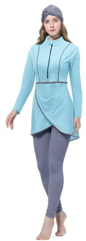Générique Burkini Femme Musulmane, Burkini Femme Musulmane 3 Pieces À Manches Longues Ensemble Burkini Couverture Complète Imprimé Islamique Hijab Détachable Beachwear Swimwear