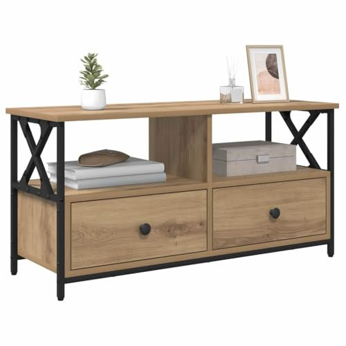 vidaXL Gabinete de TV con cajón Roble Artesanal 90 x 33 x 45 cm, Sala rústica, Soporte de TV Duradero con Espacio Amplio, cajones, Estante para Medios, gabinete de Madera