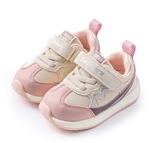 TootyTots Scarpe primi passi per bambini e bambine, leggere, con suola in gomma antiscivolo, traspiranti, suola morbida, ampia camera per bambini, interni ed esterni, K133 Rosa, 18 EU