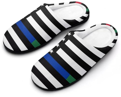 Police And Firefighter U.S.A. Flag Men's Cotton Slipper House Warm Shoes Adult Slip On Soft Memory Foam for Indoor Outdoor