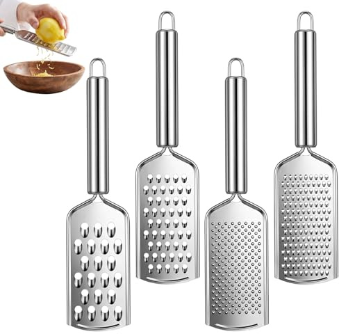 4 stycken handrivjärn rostfritt stål, minirivjärn rostfritt stål, 4 olika hålstorlekar ostrivjärn, köksrivare, grönsaksrivare, citronrivjärn, rivjärn kök, liten rivjärn för grönsaker, frukt, ost