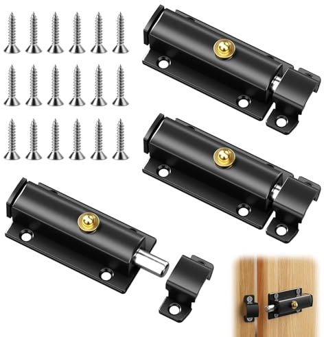 3 Pinzas Pasador para Puerta 3 Pulgadas Blindado Pestillo Automático Cerrojo de Muelle para Dormitorios Armario Puertas de Cobertizo y Puertas de Jardín Ventanas, Negro