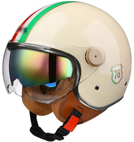 Retro 3/4 Jet Hjälm Motorcykelhjälm med solskydd, Halvskals Scooterhjälm ECE 22.06 Certifierad för Cruiser Moped, Herr Dam 6,XL=59-60CM