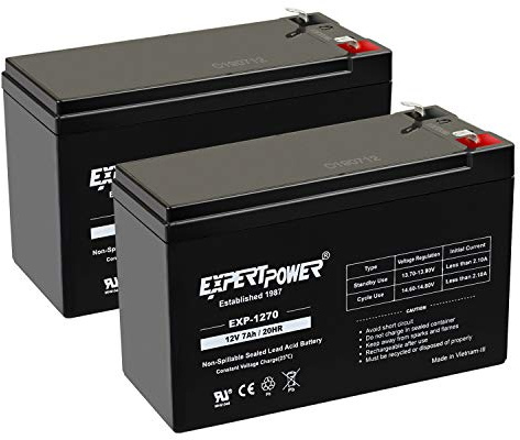 ExpertPower 12V 7Ah - SLA Rechargeable 12V Battery (Pack of 2) for Ride-On Toys, Alarm System, UPS, EPS, Feeder, Exit Sign, Small 12 Volt Battery for Kids Car, Sealed Lead Acid Fire Alarm Batteries