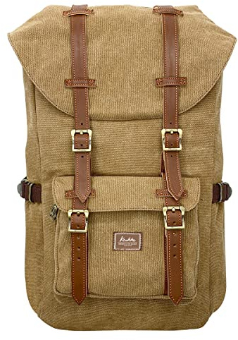 KAUKKO Vintage Rucksack Damen Herren Schön Baumwolle Daypack mit Laptopfach für 14 Zoll Notebook für Schule, Uni, 22.4 L