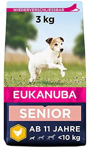 Eukanuba Hundefutter mit frischem Huhn für kleine Rassen, Premium Trockenfutter für Senior Hunde, 3 kg