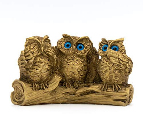 Statue mit drei weisen Eulen, handgefertigt, bronzebeschichtet, 10,2 cm