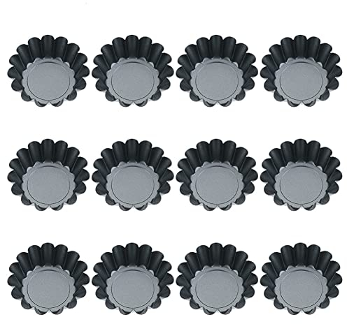 dgaf&bae 12 Stücke Torteletts Törtchenformen Tartelette Förmchen 6.5Cm Mini Tarteform Kohlenstoffstahl Eierkuchenform(schwarz)