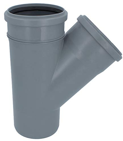 HT Rohr Abzweig Ø DN 110 mm Grau T-Stück Winkel 45° | Abwasser Winkel Kunststoff Abflussrohr Kunststoffabzweig PVC PP Doppelabzweig Verbindung Anschlussstück