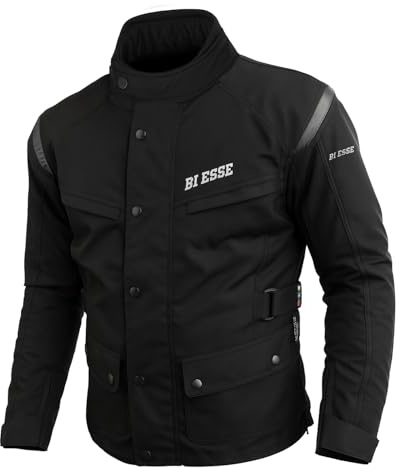BI ESSE - Cordura motorcykelväst, Män, Vattentät tyg, avtagbart termiskt foder, Certifierade skydd (svart, Svart, 4XL